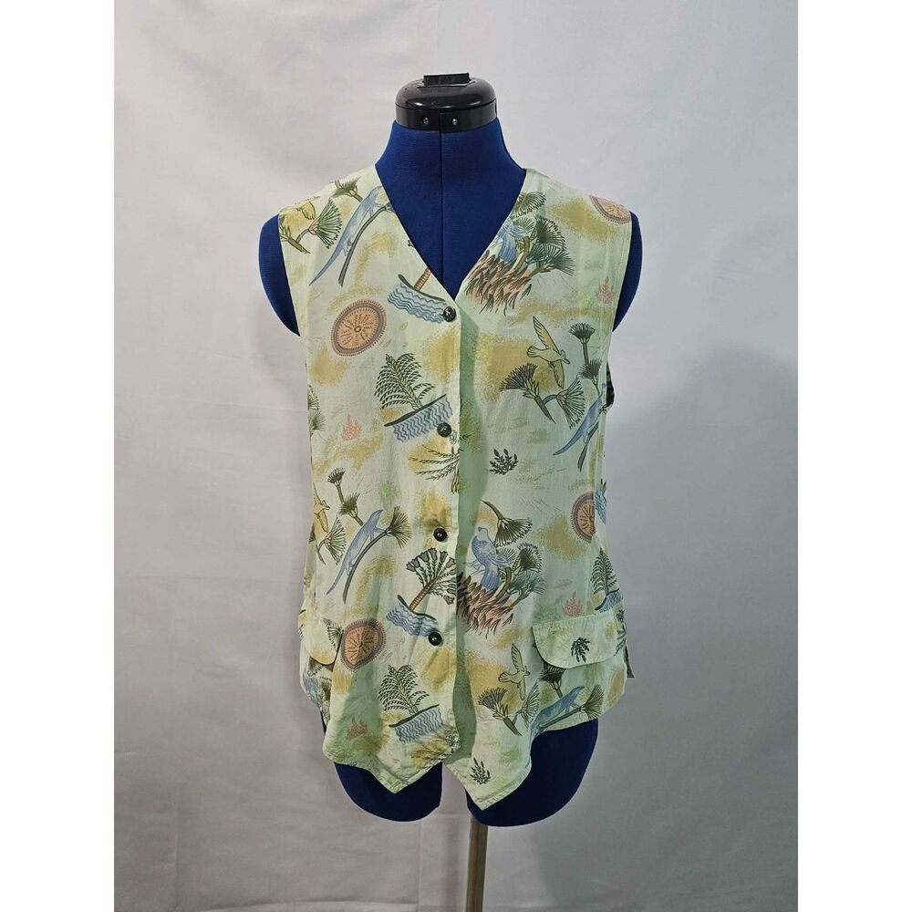Vintage Adolfo Expressions Women’s S 100% Silk Tropical Safari Print Vest Top
